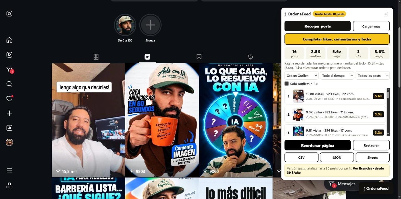 La parrilla real de Instagram reordenada con los mejores Reels primero